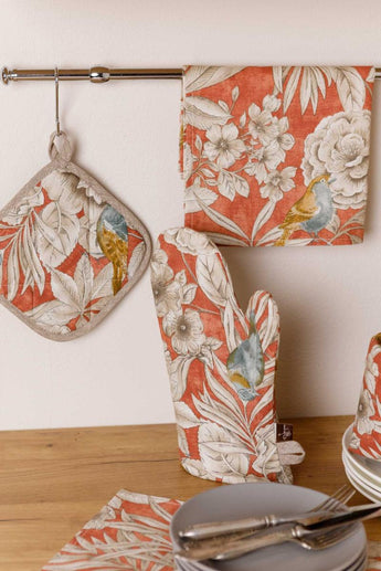 Кухонний набір рукавиця+прихватка Пташка на теракоті ПРОВАНС, 32х16см, 20х20см 034835