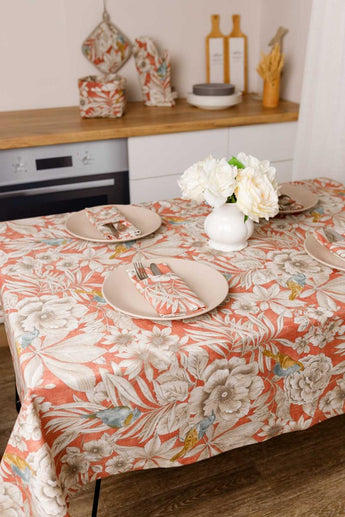 Скатертина на стіл Пташка на теракоті ПРОВАНС, 133х220см 034771