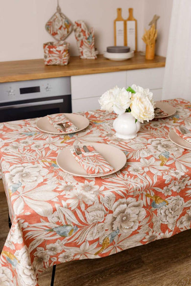 Скатертина на стіл Пташка на теракоті ПРОВАНС, 133х220см 034771