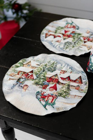 Гобеленова серветка кругла Снігова зима ПРОВАНС, D35см 036442