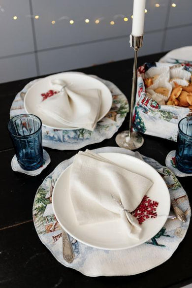 Гобеленова серветка кругла Снігова зима ПРОВАНС, D35см 036442