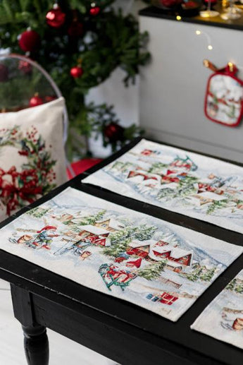 Гобеленова серветка з велюром Снігова зима ПРОВАНС, 30х50см 036440