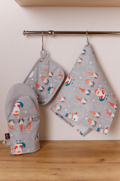 Набір кухонний 3 од.рукавичка, прихватка та рушник Happy Holidays на сірому ПРОВАНС, 44х55см 032078