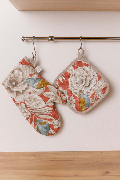 Кухонний набір рукавиця+прихватка Пташка на теракоті ПРОВАНС, 32х16см, 20х20см 034835