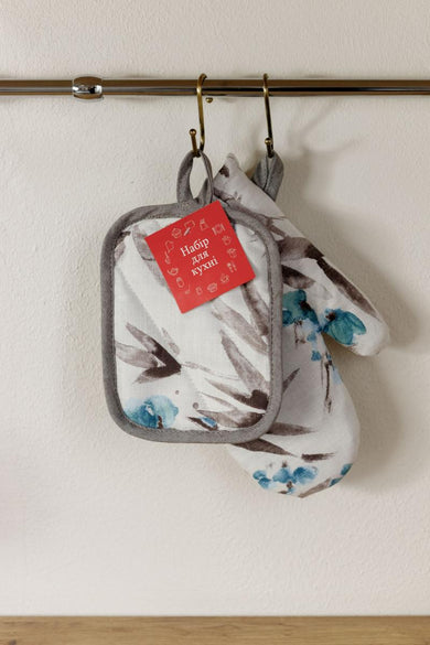 Набір рукавичка та прихватка Сині квіти ПРОВАНС, 29х15см 038843