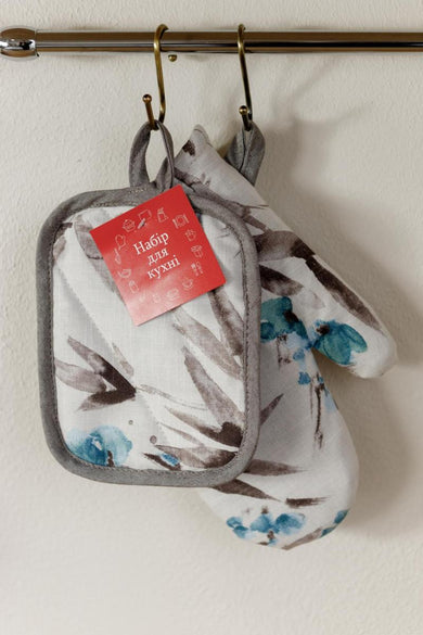 Набір рукавичка та прихватка Сині квіти ПРОВАНС, 29х15см 038843