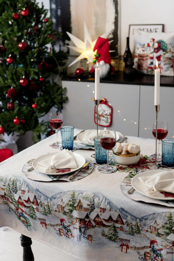 Скатертина гобеленова з велюром Снігова зима ПРОВАНС, 135х220см 037472