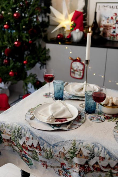 Скатертина гобеленова з велюром Снігова зима ПРОВАНС, 135х350см 037477