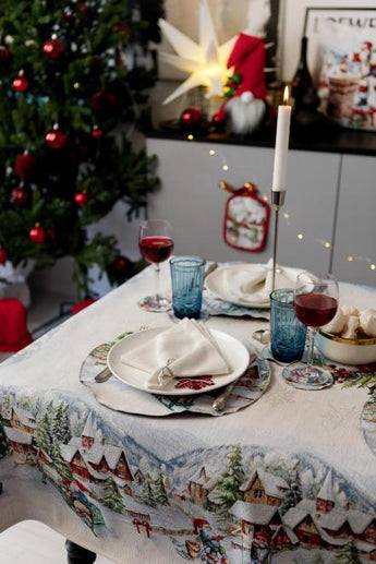 Скатертина гобеленова з велюром Снігова зима ПРОВАНС, 135х180см 037470