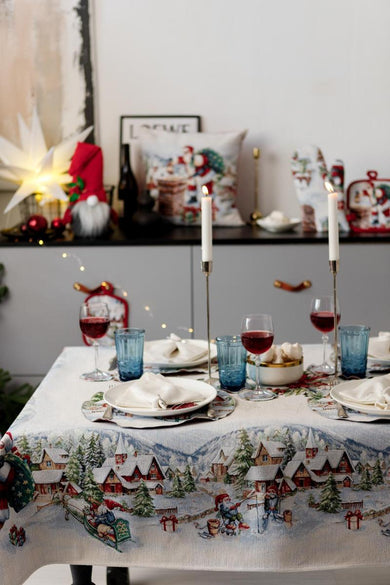 Скатертина гобеленова з велюром Снігова зима ПРОВАНС, 135х220см 037472