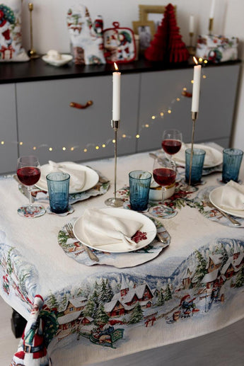 Скатертина гобеленова з велюром Снігова зима ПРОВАНС, 135х220см 037472