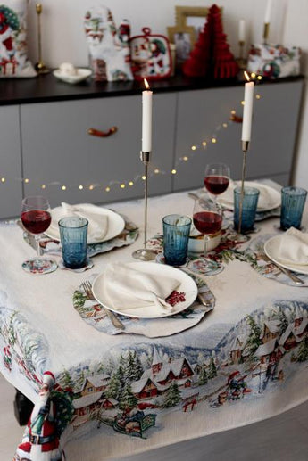 Скатертина гобеленова з велюром Снігова зима ПРОВАНС, 135х180см 037470