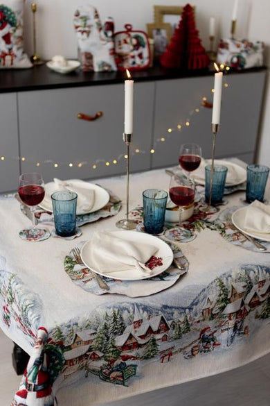 Скатертина гобеленова з велюром Снігова зима ПРОВАНС, 135х180см 037470