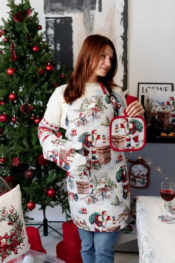 Гобеленова кухонна новорічна прихватка з велюром Санта Снігова зима ПРОВАНС, 20х20см 038050