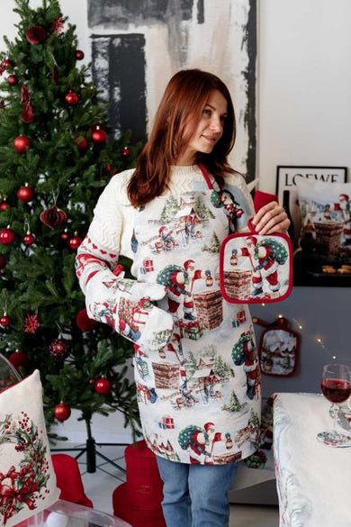 Гобеленова кухонна новорічна прихватка з велюром Санта Снігова зима ПРОВАНС, 20х20см 038050