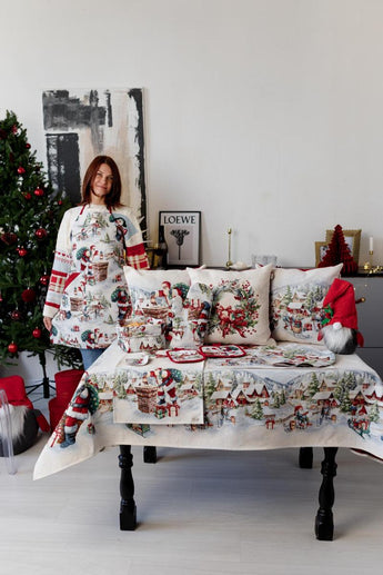 Подушка гобеленова з велюром Снігова зима Салазки ПРОВАНС, 45х45см 037197