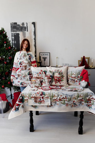 Подушка гобеленова з велюром Снігова зима Салазки ПРОВАНС, 45х45см 037197