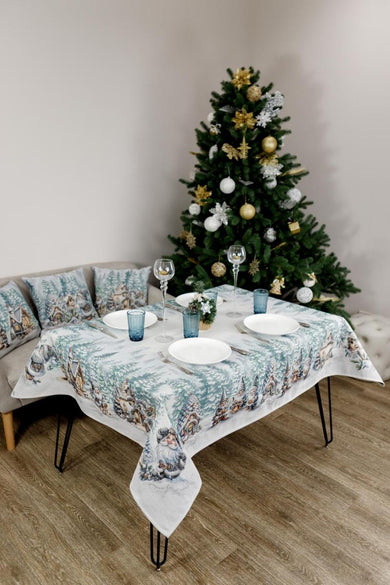 Новорічна гобеленова скатертина Казкові гноми ПРОВАНС, 135х220см 038449