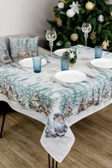 Новорічна гобеленова скатертина Казкові гноми ПРОВАНС, 135х220см 038449