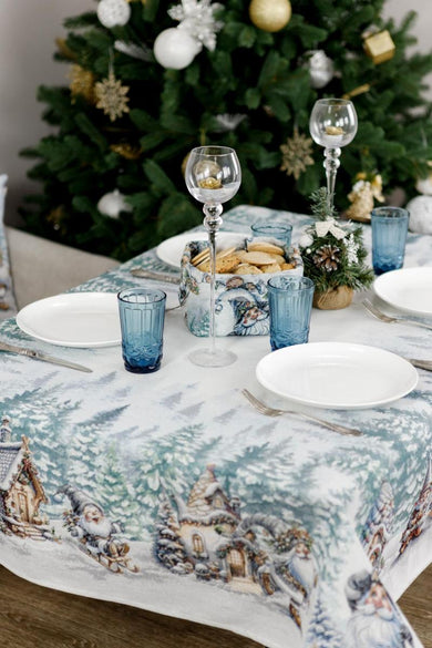Новорічна гобеленова скатертина Казкові гноми ПРОВАНС, 135х220см 038449