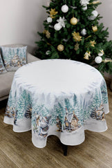Новорічна кругла гобеленова скатертина Казкові гноми ПРОВАНС, D136см 038457