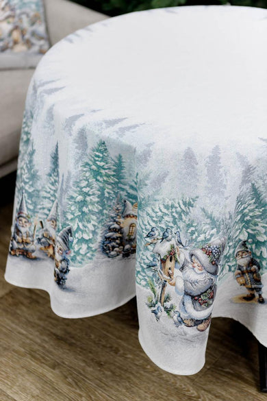 Новорічна кругла гобеленова скатертина Казкові гноми ПРОВАНС, D136см 038457