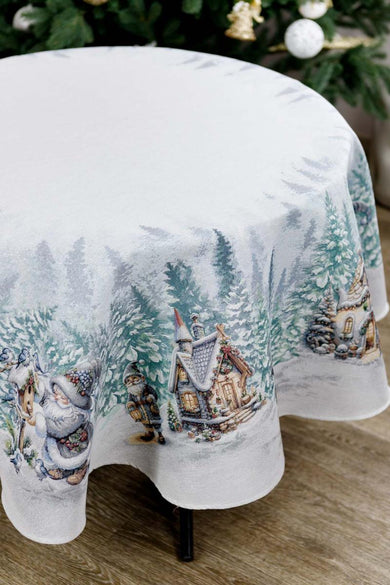 Новорічна кругла гобеленова скатертина Казкові гноми ПРОВАНС, D180см 038459
