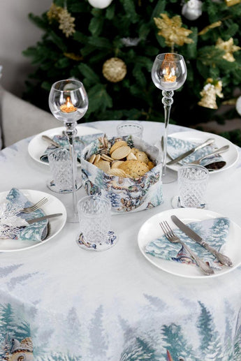 Новорічна кругла гобеленова скатертина Казкові гноми ПРОВАНС, D180см 038459