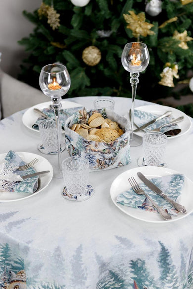 Новорічна кругла гобеленова скатертина Казкові гноми ПРОВАНС, D136см 038457