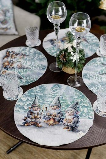 Новорічна кругла гобеленова серветка Казкові гноми ПРОВАНС, D35см 038429