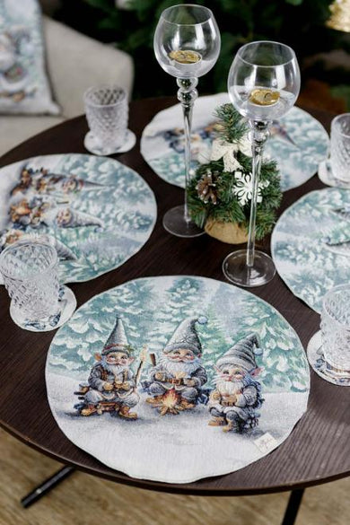 Новорічна кругла гобеленова серветка Казкові гноми ПРОВАНС, D35см 038429