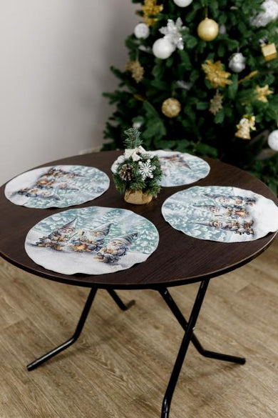 Новорічна кругла гобеленова серветка Казкові гноми ПРОВАНС, D35см 038429