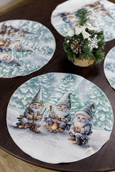 Новорічна кругла гобеленова серветка Казкові гноми ПРОВАНС, D35см 038429