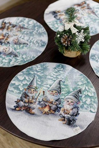 Новорічна кругла гобеленова серветка Казкові гноми ПРОВАНС, D35см 038429