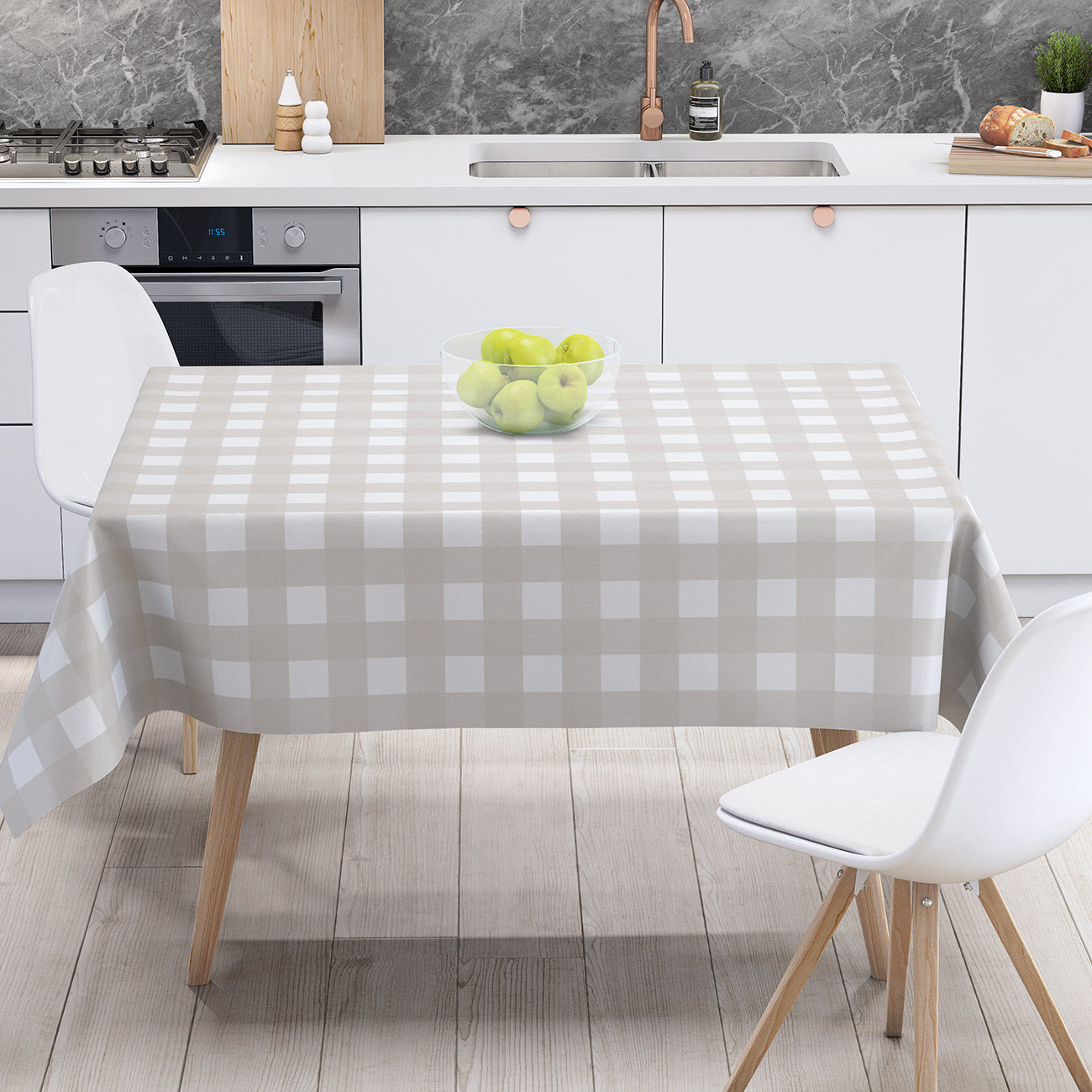 Скатертина "Panama" 180*220 см водовідштовхуюча Light Brown Check 