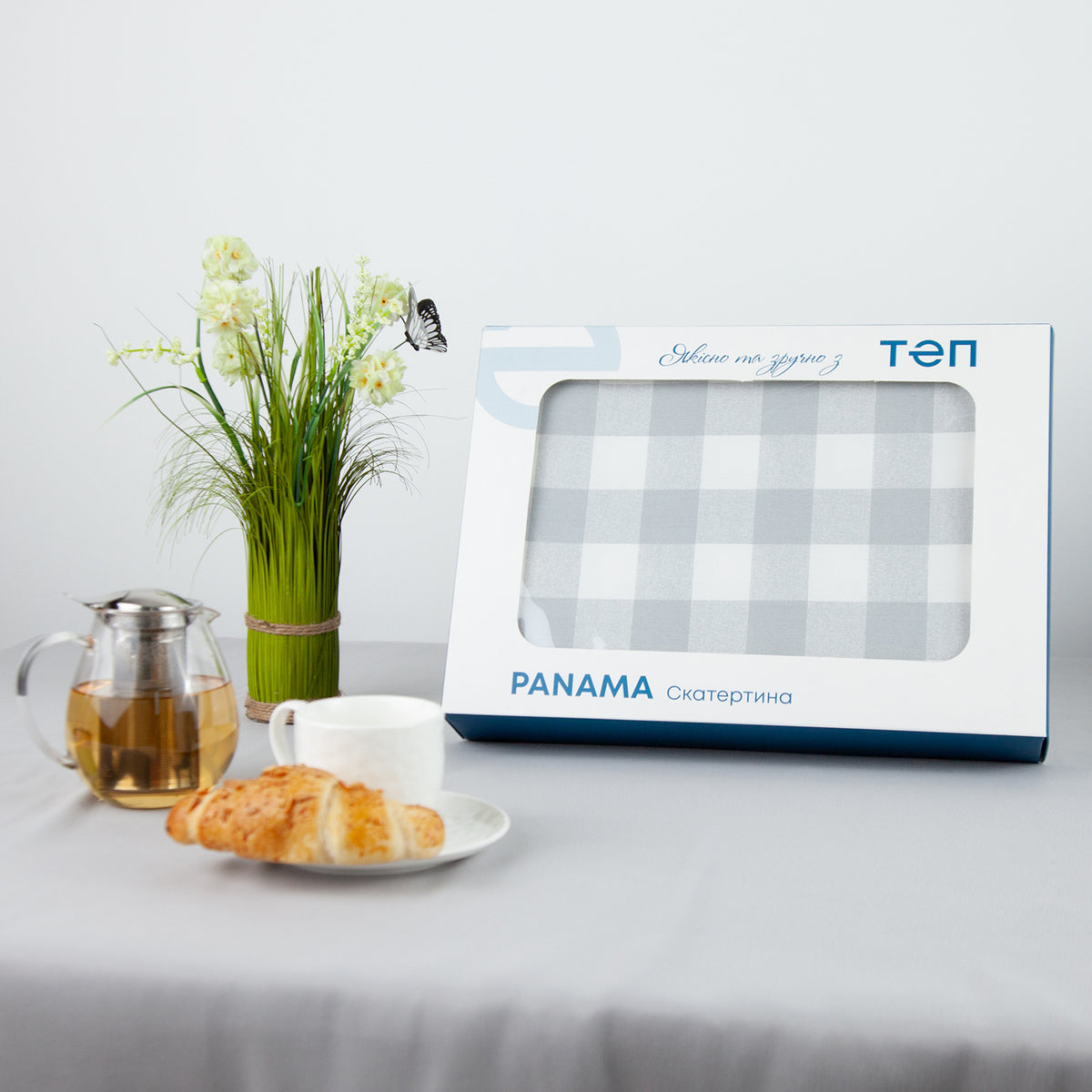 Скатертина "Panama" 180*220 см водовідштовхуюча Light Grey Check