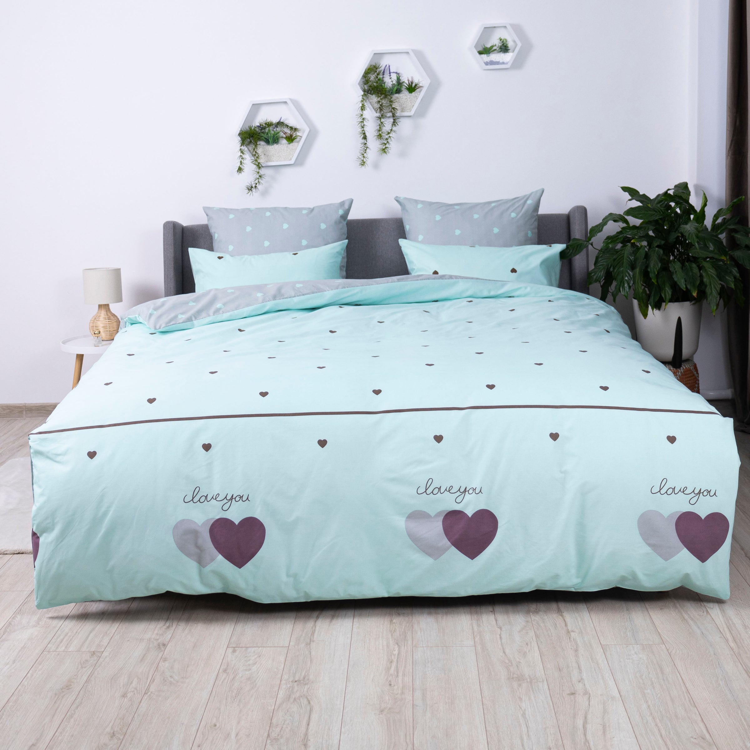 Комплект постільної білизни "ТЕП" Mint&Grey Hearts, 70x70 сімейний 