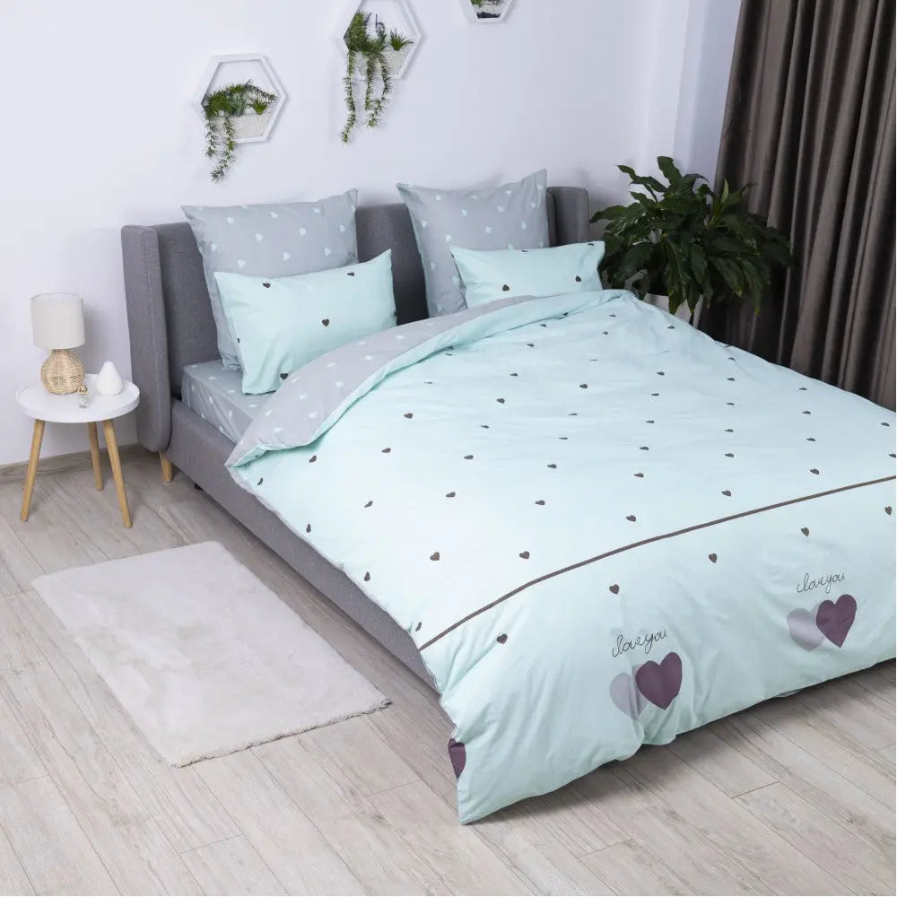 Комплект постільної білизни "ТЕП" Mint&Grey Hearts, 70x70 двоспальний 