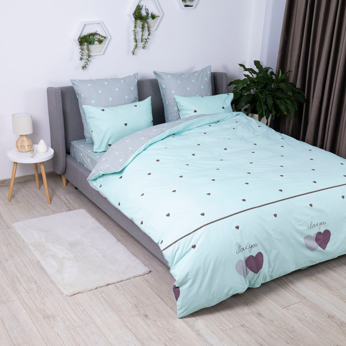 Комплект постільної білизни "ТЕП" Mint&Grey Hearts, 70x70 сімейний 