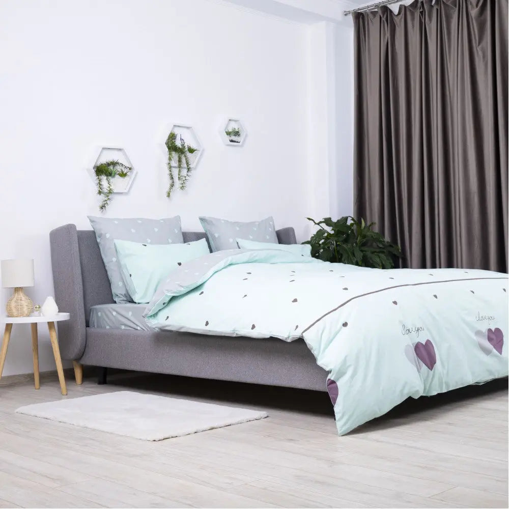Комплект постільної білизни "ТЕП" Mint&Grey Hearts, 70x70 двоспальний 