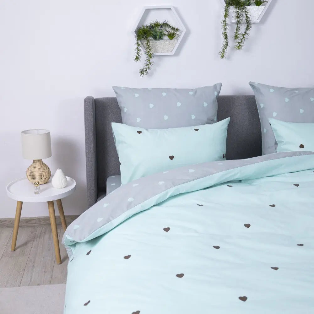 Комплект постільної білизни "ТЕП" Mint&Grey Hearts, 70x70 полуторний 
