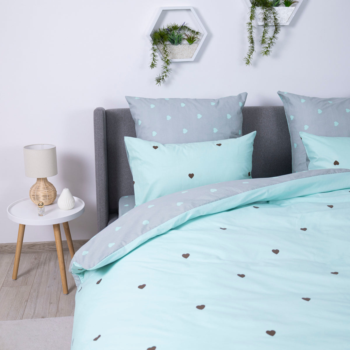 Комплект постільної білизни "ТЕП" Mint&Grey Hearts, 70x70 сімейний 
