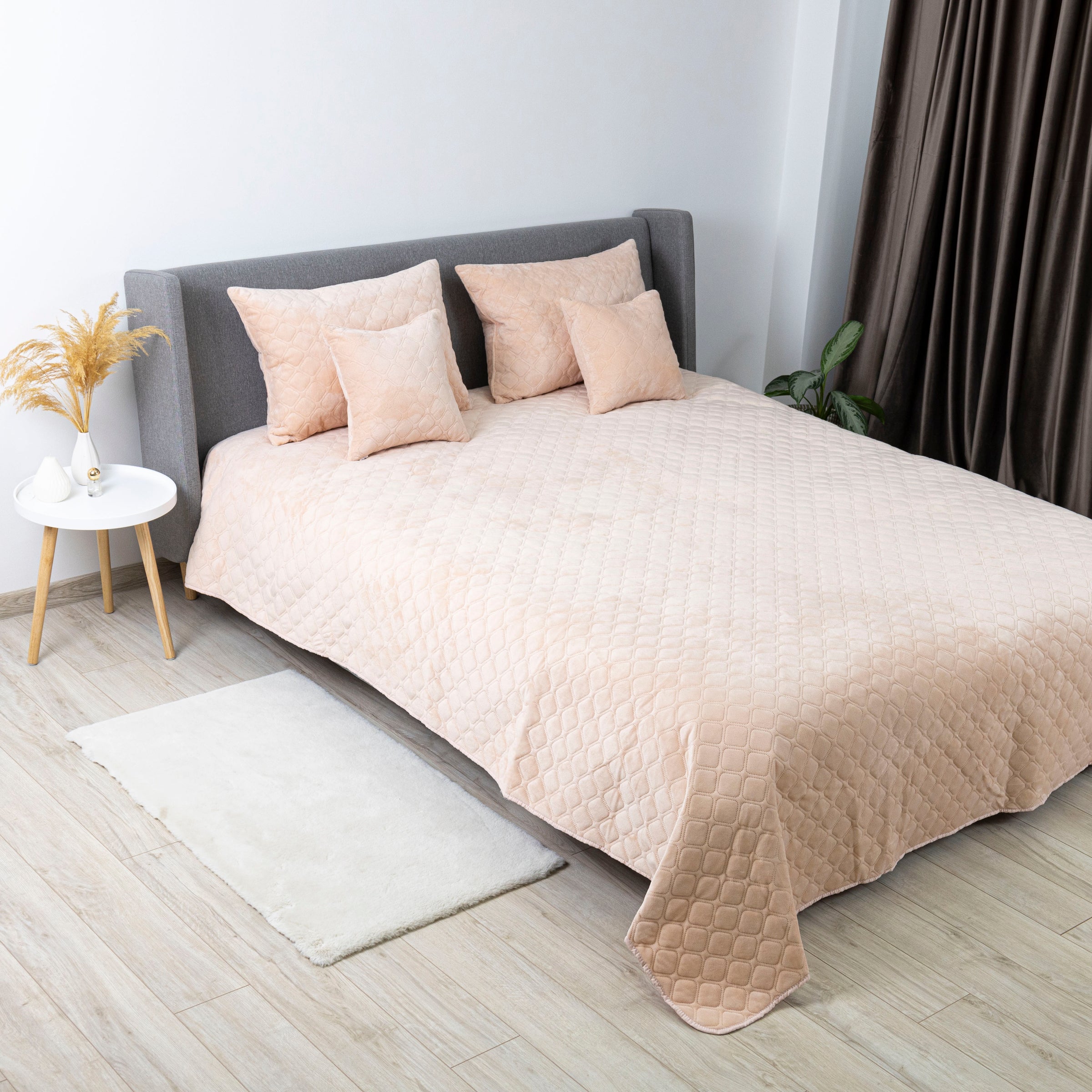 Покривало ТЕП "VELOUR" 240*260 см Персиковий/Ромб круглий