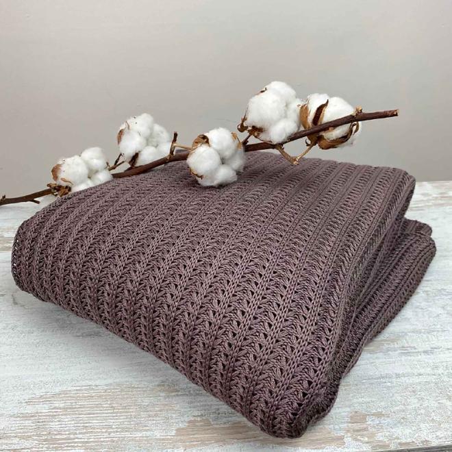 Плед вʼязаний Cotton кавовий Прованс, 130х170 см