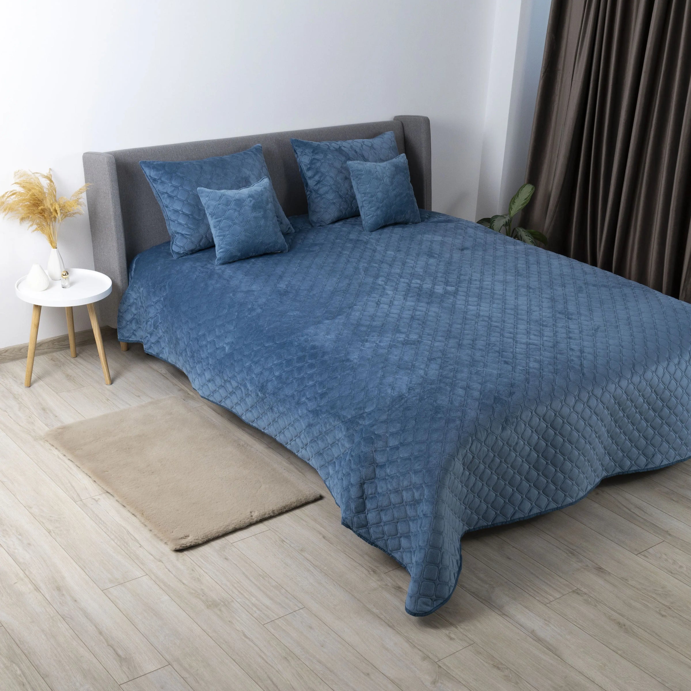 Покривало ТЕП "VELOUR" 240*260 см синій/ромб круглий