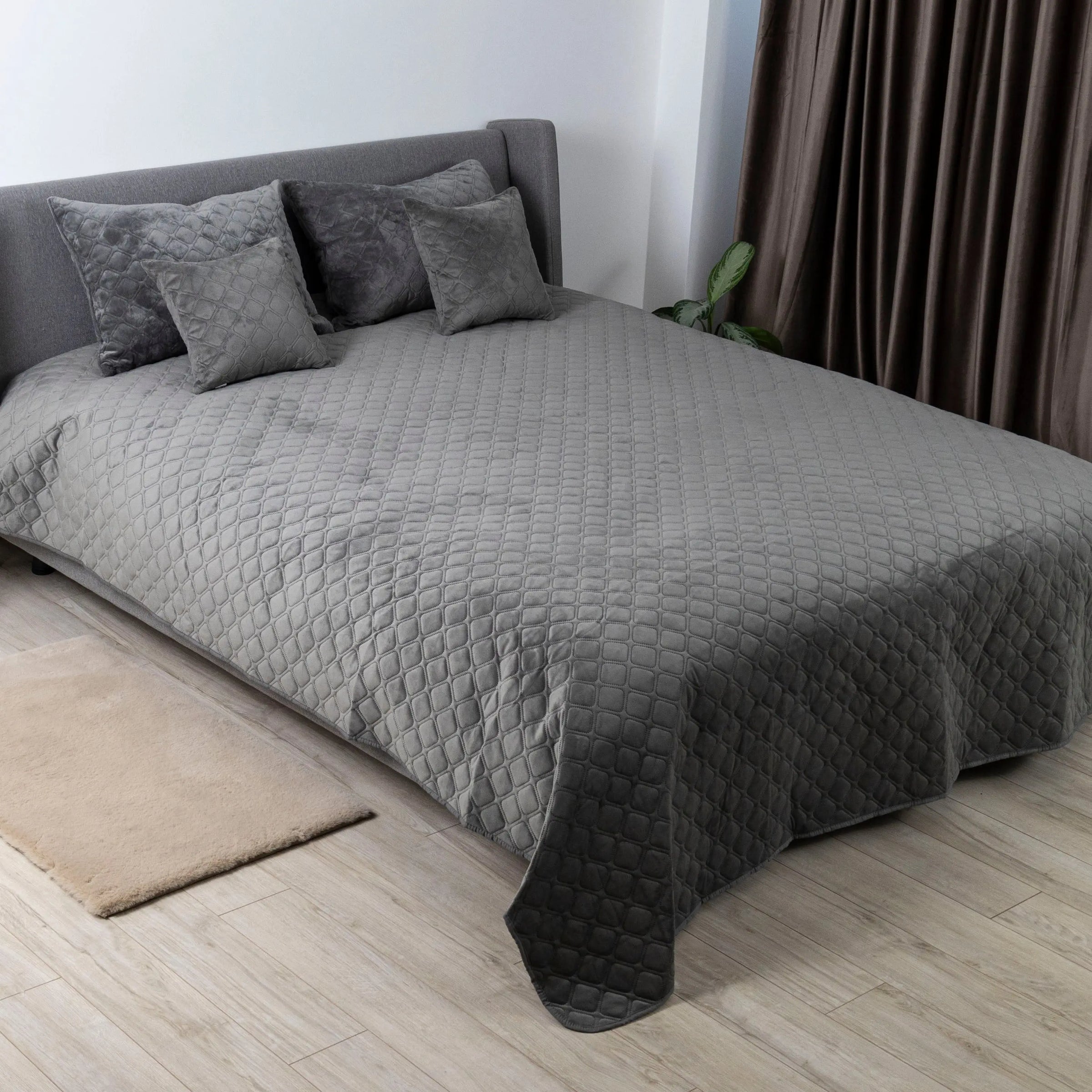 Покривало ТЕП "VELOUR" 220*240 см сірий/ромб круглий