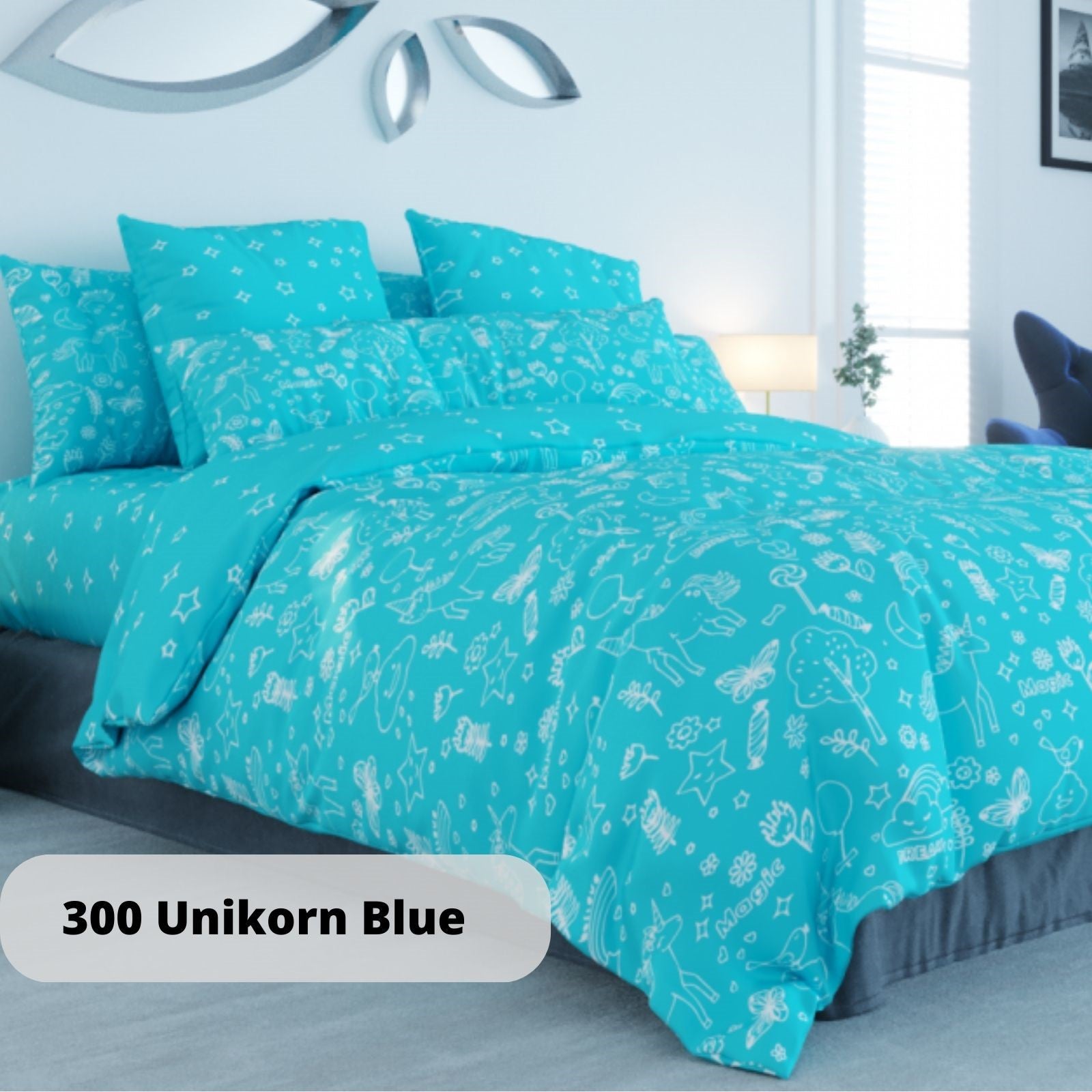 Комплект постільної білизни "ТЕП" UNIKORN BLUE, 70x70 євро